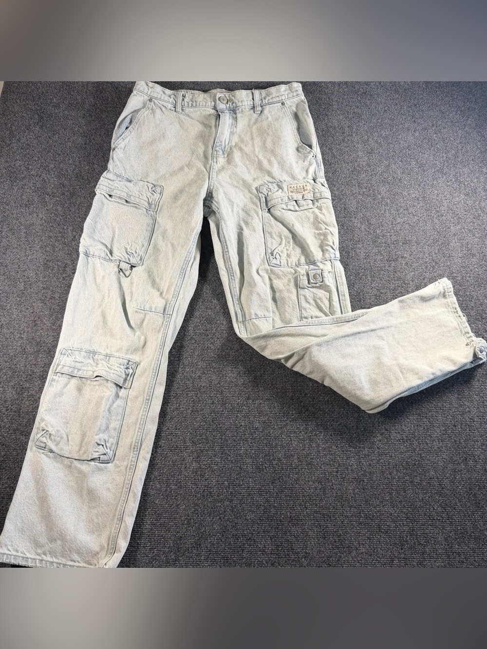 PacSun Baggy Cargo Jeans Light Wash Blue Denim Utility Pants 31x32 Men’s